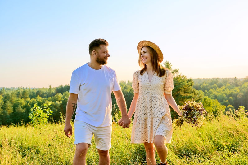 happy couple holding hands